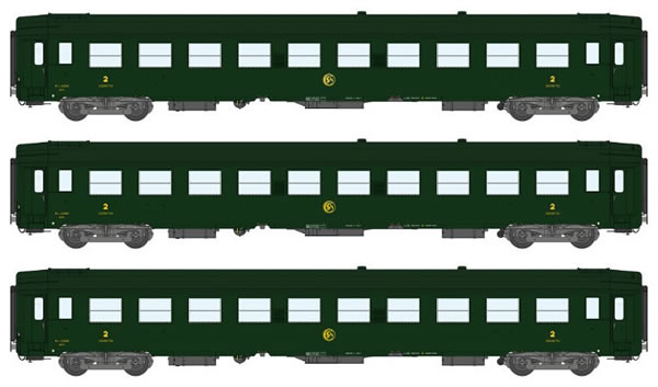 REE Modeles VB-170 - 3pc 2nd Class Passenger Coach Set UIC B9C9